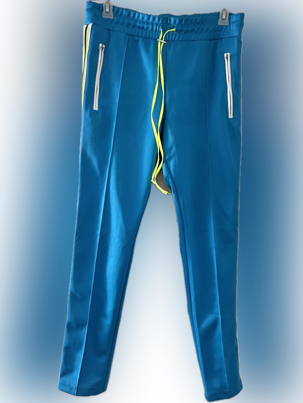 AMIRI nwot neon blue track pants joggers with Black leather Lining - designer